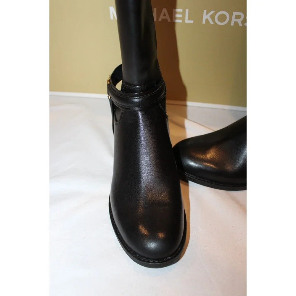 $375 Michael Kors Women's Mindy Flat Leather Tall Black Boots 5 W